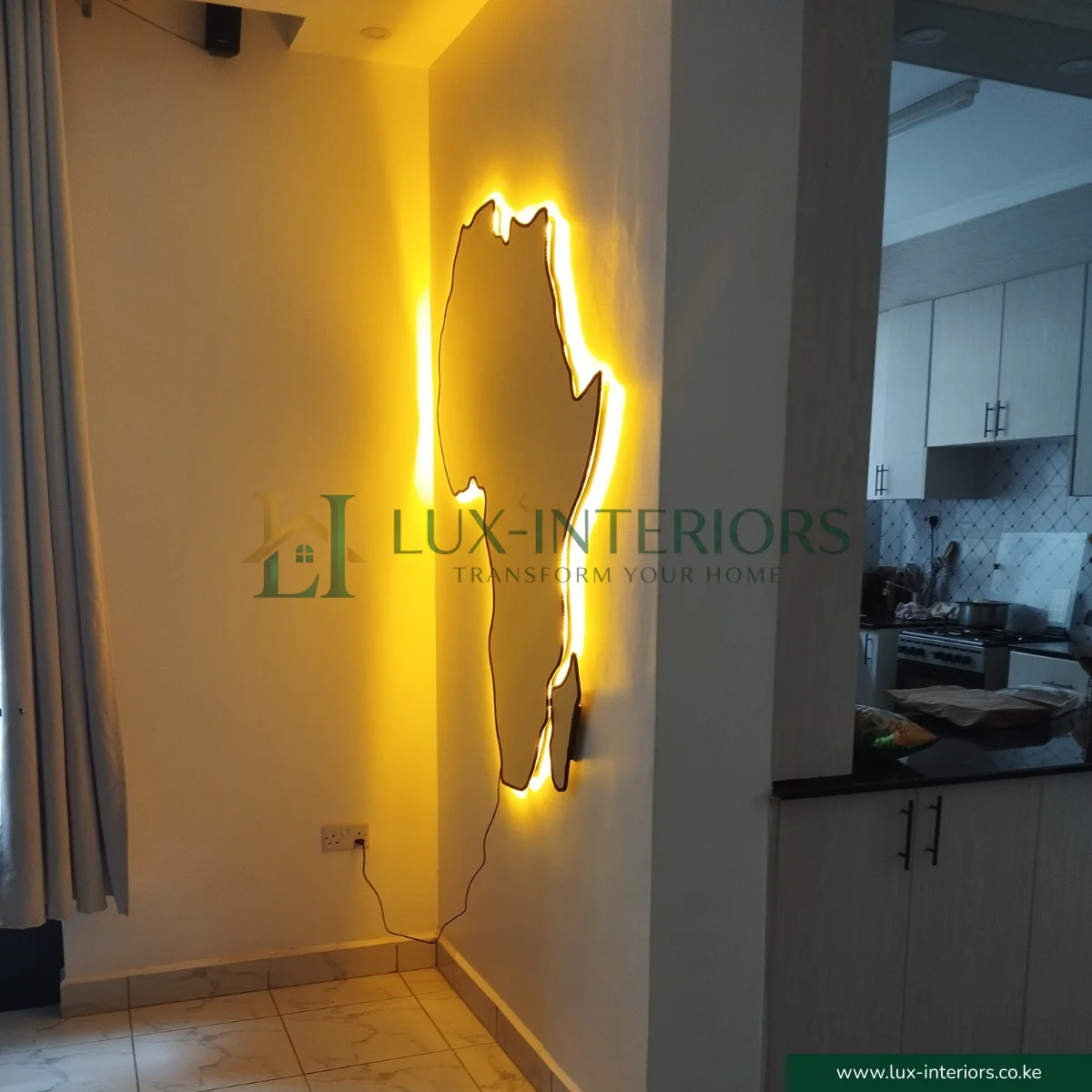 Africa Map LED Mirror – Backlit Wall Mirror with Soft Ambient LED Lighting – Decorative Feature Mirror - Image 3