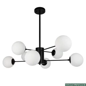 Nordic Chandelier – Black 8-Arm Bulb Design for Modern Ambient Lighting – Indoor Dining & Living Room Fixture