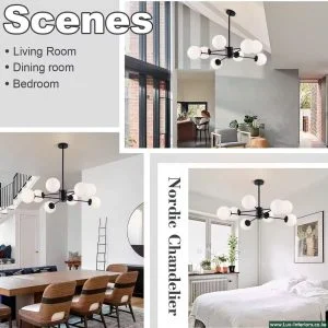 Nordic Chandelier – Black 8-Arm Bulb Design for Modern Ambient Lighting – Indoor Dining & Living Room Fixture