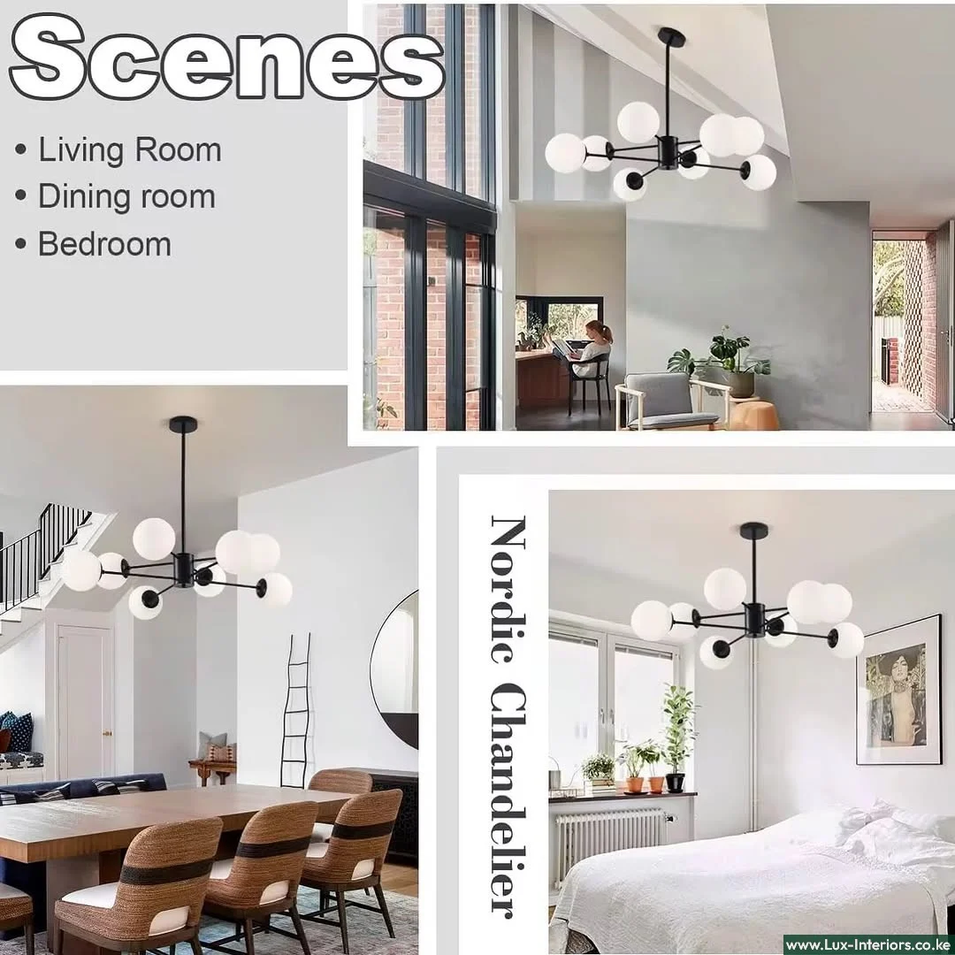 Nordic Chandelier – Black 8-Arm Bulb Design for Modern Ambient Lighting – Indoor Dining & Living Room Fixture - Image 6