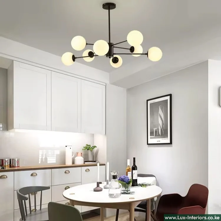 Nordic Chandelier – Black 8-Arm Bulb Design for Modern Ambient Lighting – Indoor Dining & Living Room Fixture - Image 4