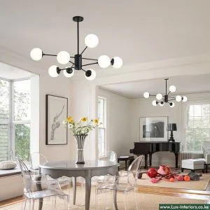 Nordic Chandelier – Black 8-Arm Bulb Design for Modern Ambient Lighting – Indoor Dining & Living Room Fixture