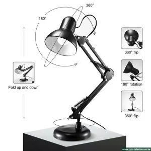 Black Desk Lamp – Adjustable LED Lighting with Sturdy Desk Clamp – Office & Study Table Lamp