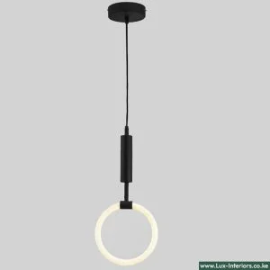 LED Pendant Light – Black Hanging Circular Ring Design for Modern Ambient Lighting – Indoor Ceiling Fixture