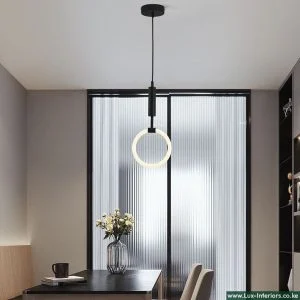 LED Pendant Light – Black Hanging Circular Ring Design for Modern Ambient Lighting – Indoor Ceiling Fixture