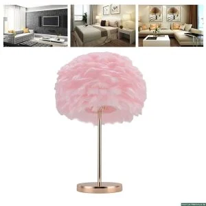 Feather Bedside Lamp – Elegant Gold Finish with Soft Ambient Light – Table Lamp for Bedroom & Living Room