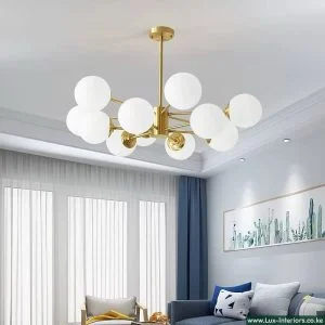 Nordic Chandelier – Gold 8-Arm Bulb Design for Modern Ambient Lighting – Indoor Dining & Living Room Fixture