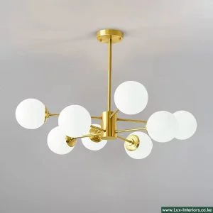 Nordic Chandelier – Gold 8-Arm Bulb Design for Modern Ambient Lighting – Indoor Dining & Living Room Fixture