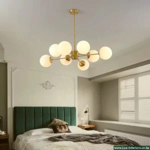 Nordic Chandelier – Gold 8-Arm Bulb Design for Modern Ambient Lighting – Indoor Dining & Living Room Fixture