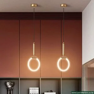 LED Pendant Light – Gold Hanging Circular Ring Design for Modern Ambient Lighting – Indoor Ceiling Fixture
