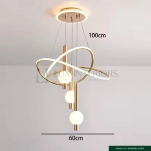 Luxury LED Chandelier – Swirl Frame with Crystal Ball Design – Gold 3-Color Adjustable Height