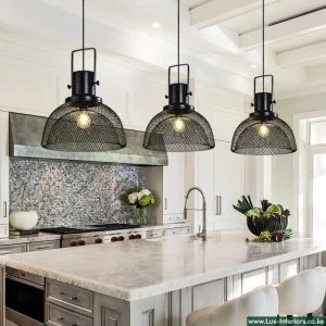 Scandinavian Pendant Light – Semicircular Wrought Iron Grid Lampshade – Modern Ceiling Hanging Fixture