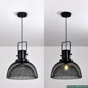 Scandinavian Pendant Light – Semicircular Wrought Iron Grid Lampshade – Modern Ceiling Hanging Fixture