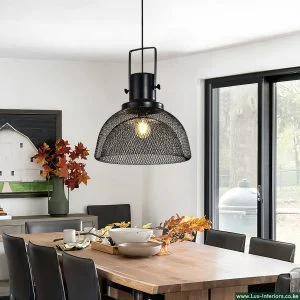 Scandinavian Pendant Light – Semicircular Wrought Iron Grid Lampshade – Modern Ceiling Hanging Fixture