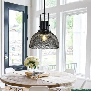 Scandinavian Pendant Light – Semicircular Wrought Iron Grid Lampshade – Modern Ceiling Hanging Fixture