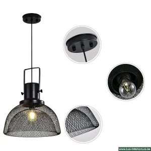 Scandinavian Pendant Light – Semicircular Wrought Iron Grid Lampshade – Modern Ceiling Hanging Fixture