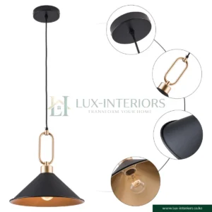 Industrial Pendant Lamp – Single-Light Modern Farmhouse Ceiling Fixture – Black Finish