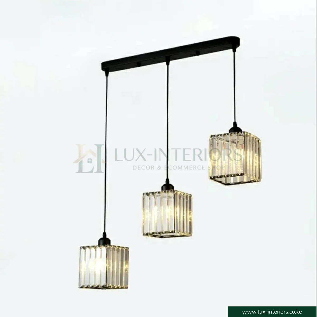 3 Hanging Crystal Chandelier Light with Adjustable Height, Black Rectangular Base for Living Room, Dining, & Restaurants