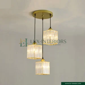 3 Hanging Crystal Chandelier Light with Adjustable Height, Gold Circular Base for Living Room, Dining, & Restaurants