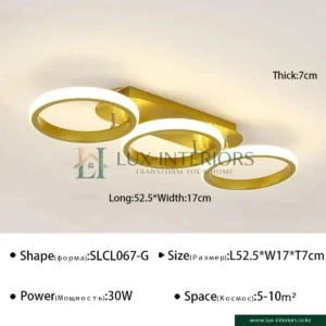 3-in-1 LED Ceiling Light – Modern Gold Triple-Circular Flush Mount with Acrylic Diffuser – 3-Color Dimmable Indoor Fixture