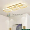 3-in-1 LED Ceiling Light – Modern Gold Triple-Square Flush Mount with Acrylic Diffuser – 3-Color Dimmable Indoor Fixture