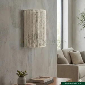 Wall Sconce Light – African Rattan-Style Woven Design for Warm Ambient Lighting – Ivory Indoor Fixture
