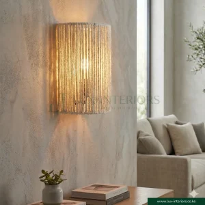 Wall Sconce Light – African Rattan-Style Woven Design for Warm Ambient Lighting – Ivory Indoor Fixture