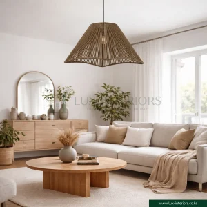 Woven Rope Lamp Shade – Beige African Rattan-Style Design for Warm Ambient Lighting – Indoor Bedroom & Living Room Fixture