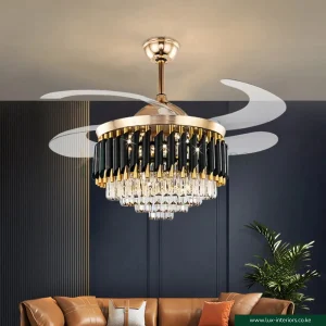 Ceiling Fan with Light – Flush Mount Chandelier Design with Remote Control – Indoor Bedroom & Living Room Fixture
