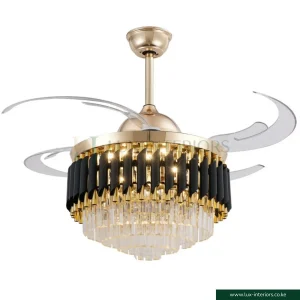 Ceiling Fan with Light – Flush Mount Chandelier Design with Remote Control – Indoor Bedroom & Living Room Fixture