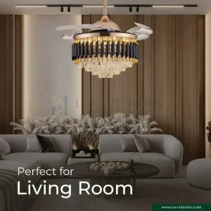 Ceiling Fan with Light – Flush Mount Chandelier Design with Remote Control – Indoor Bedroom & Living Room Fixture