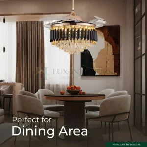 Ceiling Fan with Light – Flush Mount Chandelier Design with Remote Control – Indoor Bedroom & Living Room Fixture