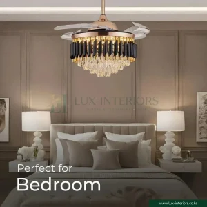 Ceiling Fan with Light – Flush Mount Chandelier Design with Remote Control – Indoor Bedroom & Living Room Fixture