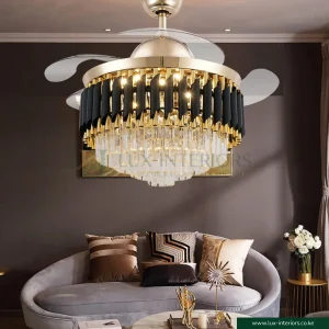 Ceiling Fan with Light – Flush Mount Chandelier Design with Remote Control – Indoor Bedroom & Living Room Fixture