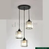 Crystal Chandelier – 3-Light Hanging Design with Black Circular Base, Wire & Glass Lantern Style – Living Room, Dining & Restaurant Fixture