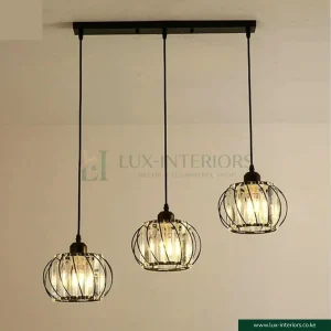 Crystal Chandelier – 3-Light Hanging Design with Black Rectangular Base, Wire & Glass Lantern Style – Living and Dinning Room Fixture