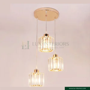 Crystal Chandelier Ceiling Light – Modern 3-Light Brass Pendant with Glass Shades for Luxury Living Rooms – Gold Finish