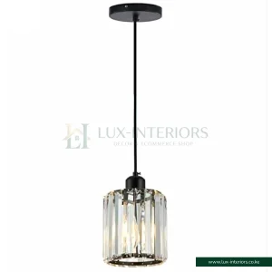Crystal Pendant Light – Modern Minimalist Cylinder Design for Kitchen Island, Dining & Bedroom – Matte Black Indoor Fixture