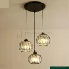 Crystal Pendant Lights – 3-Light Simple Modern Wire-Style Glass Lantern Design – Circular Base Indoor Ceiling Fixture for Living & Dining Rooms