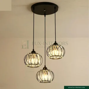 Crystal Pendant Lights – 3-Light Simple Modern Wire-Style Glass Lantern Design – Circular Base Indoor Ceiling Fixture for Living & Dining Rooms