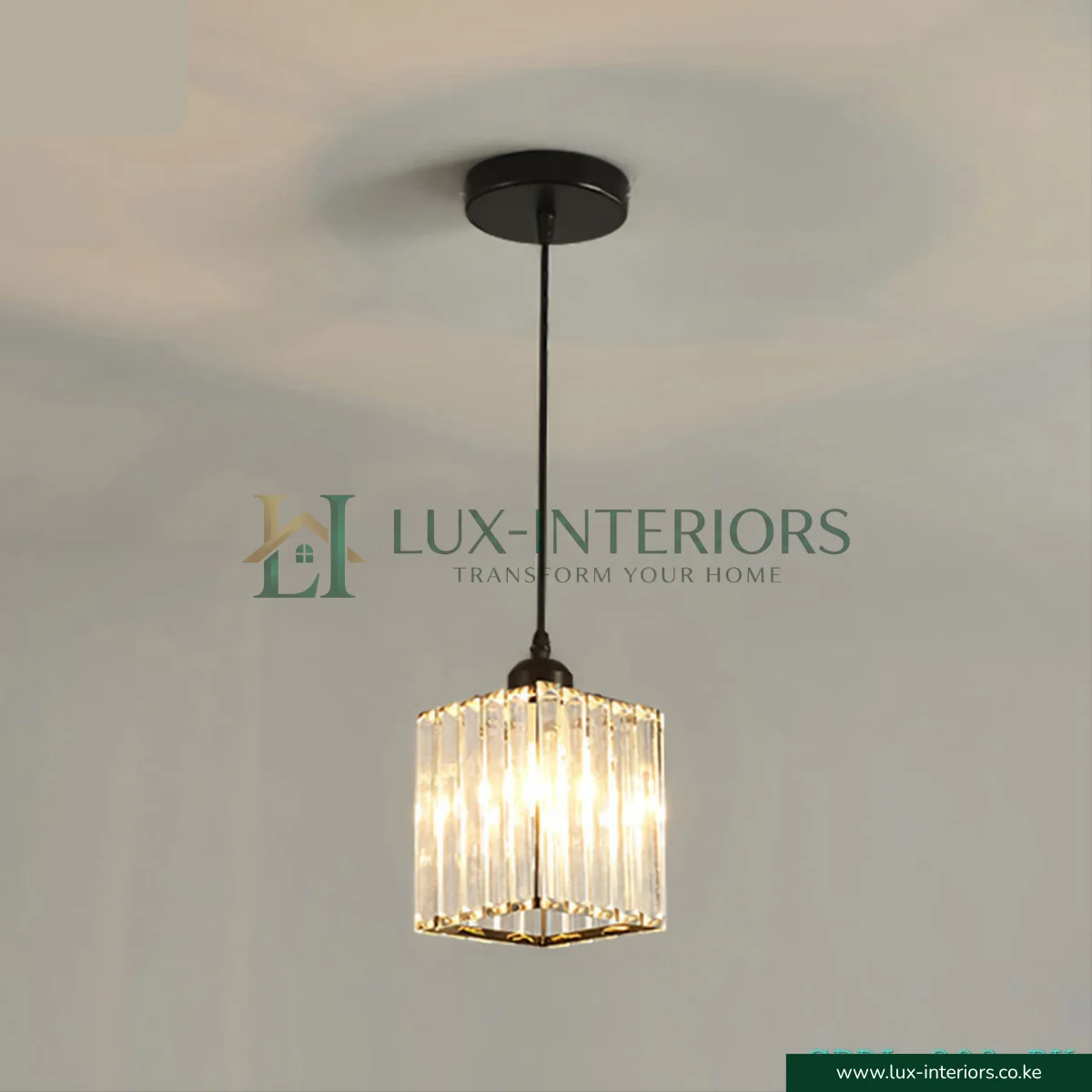 Crystal Square Pendant Light – Modern Minimalist Cylinder Design for Kitchen Island, Dining & Bedroom – Matte Black Indoor Fixture