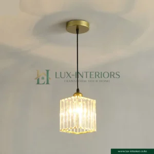 Crystal Square Pendant Light – Modern Minimalist Cylinder Design for Kitchen Island, Dining & Bedroom – Gold Indoor Fixture