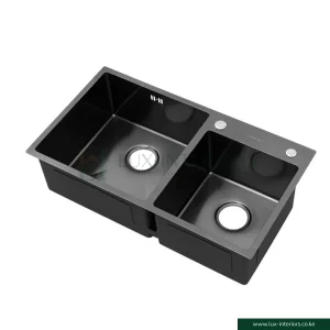 Double Bowl Kitchen Sink – Gun Grey Stainless Steel with Integrated Soap Dispenser