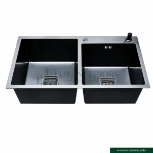 Double Bowl Kitchen Sink – Gun Grey Stainless Steel with Integrated Soap Dispenser