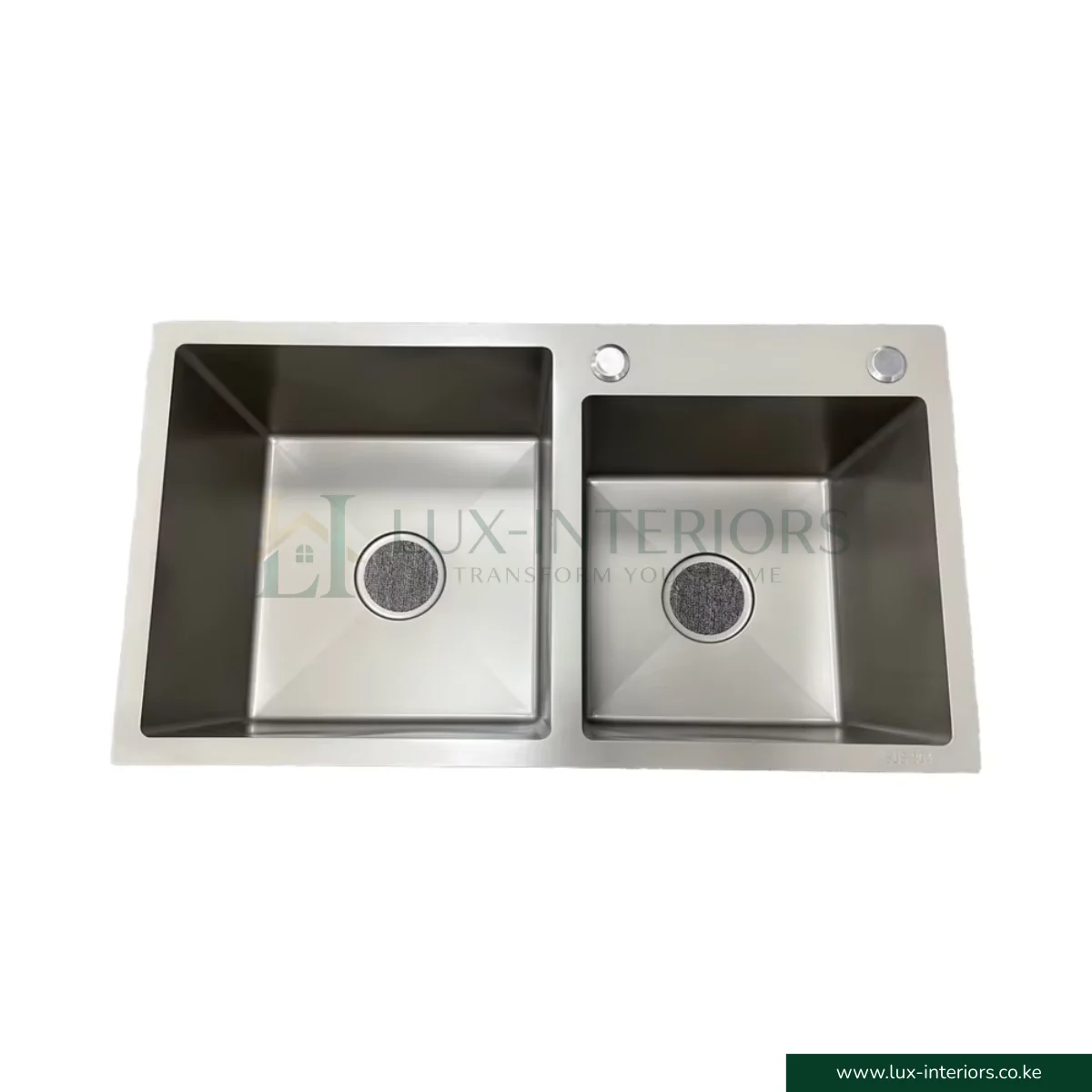 Double Bowl Kitchen Sink – Satin Stainless Steel with Integrated Soap Dispenser