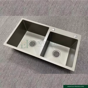 Double Bowl Kitchen Sink – Satin Stainless Steel with Integrated Soap Dispenser