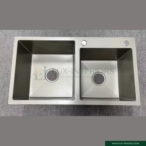 Double Bowl Kitchen Sink – Satin Stainless Steel with Integrated Soap Dispenser