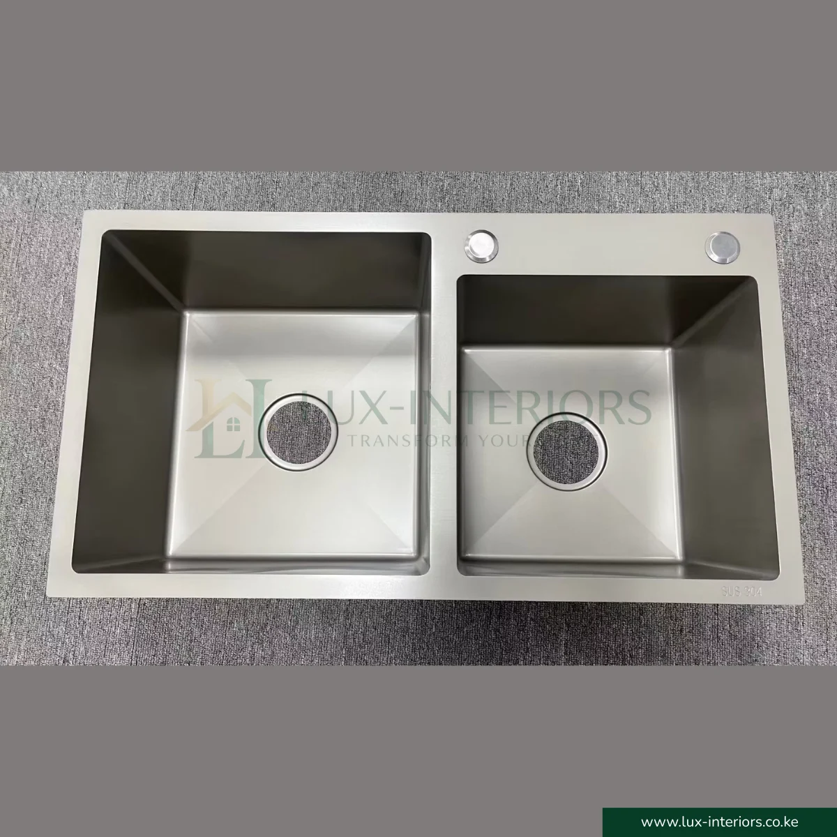 Double Bowl Kitchen Sink – Satin Stainless Steel with Integrated Soap Dispenser - Image 3