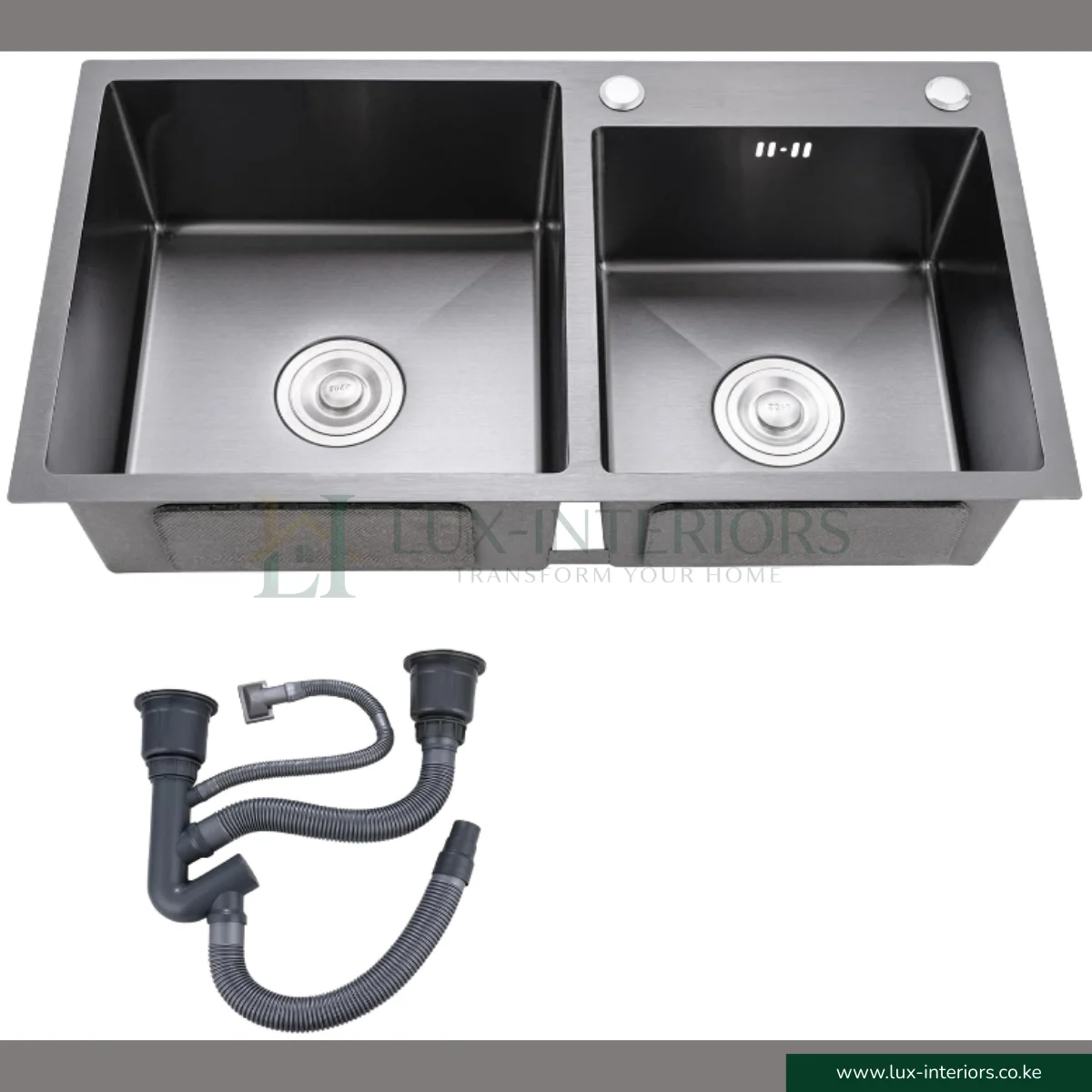 Double Bowl Kitchen Sink – Satin Stainless Steel with Integrated Soap Dispenser - Image 4