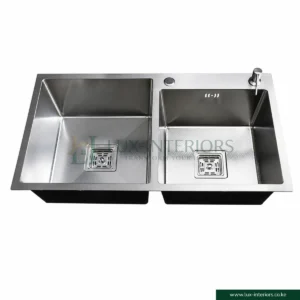 Double Bowl Kitchen Sink – Satin Stainless Steel with Integrated Soap Dispenser